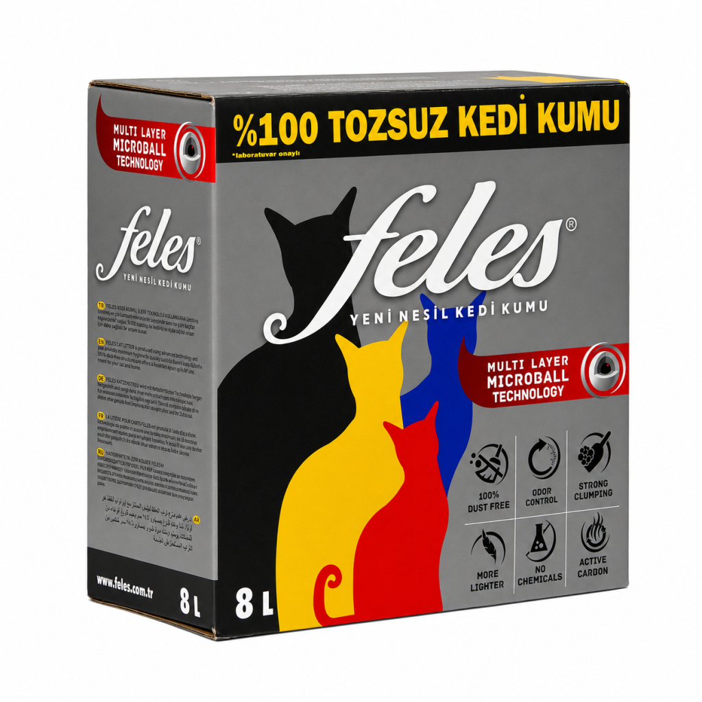 Feles Ultra Light Karbonlu Süper Topaklanan Tozsuz Kedi Kumu 8lt