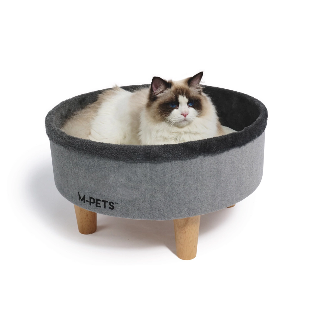 M-Pets Round Elevated Ahşap Ayaklı Kedi Yatağı 47x47x26cm (Gri)