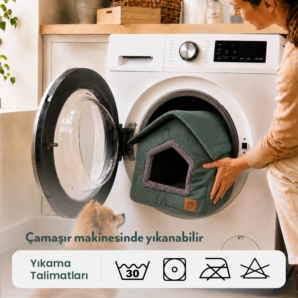 Petlebi Ev Modeli Kedi ve Küçük Irk Köpek Yatağı 40x40x40cm (Yeşil) — görsel 4