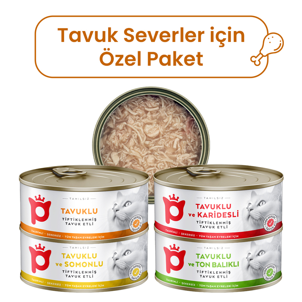 Petlebi Sos İçinde Tiftiklenmiş Etli Özel Tavuk Serisi Karışık Çeşitli Kedi Konservesi 70gr (4 Adet)