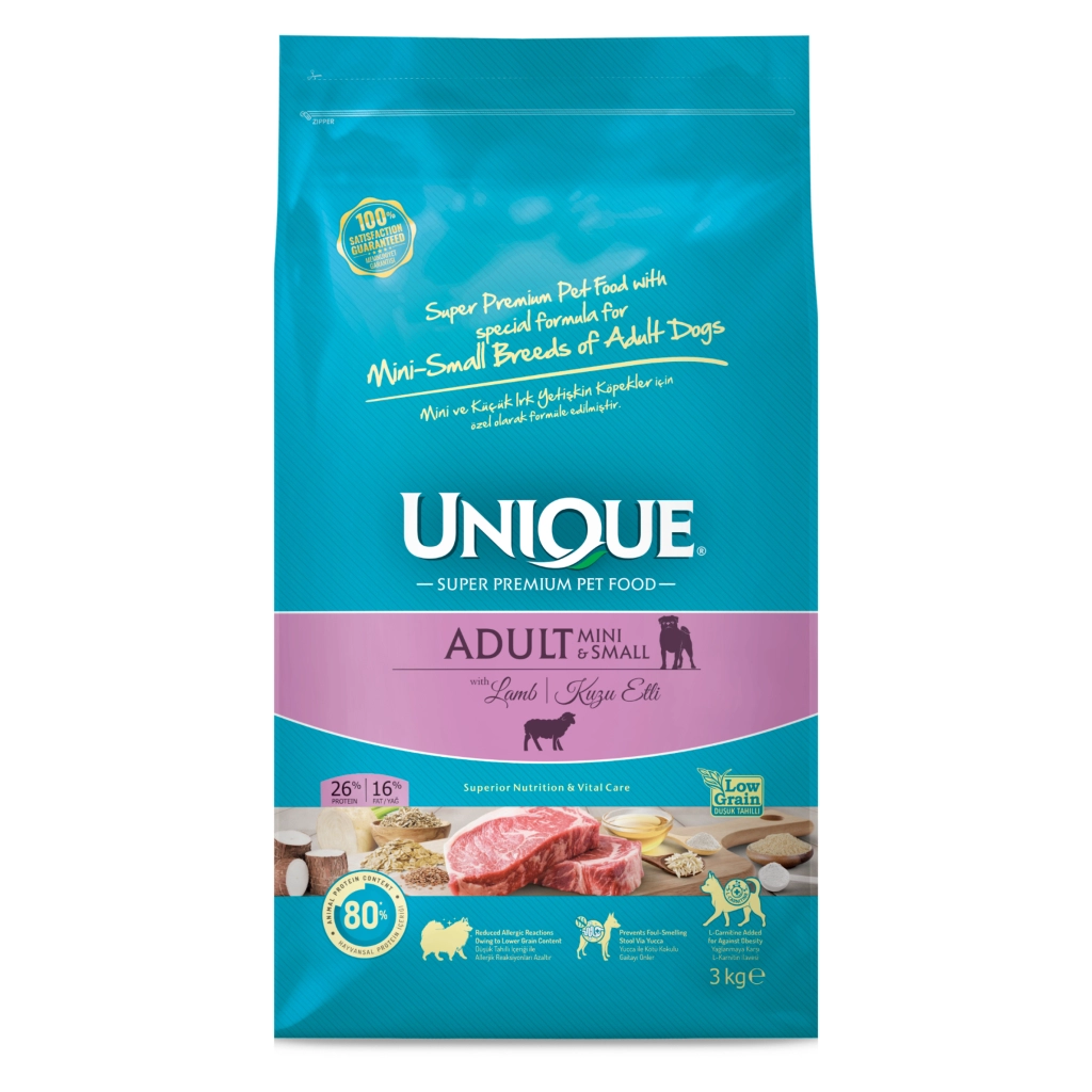 Unique Mini&Small Kuzulu Küçük Irk Düşük Tahıllı Yetişkin Köpek Maması 3kg