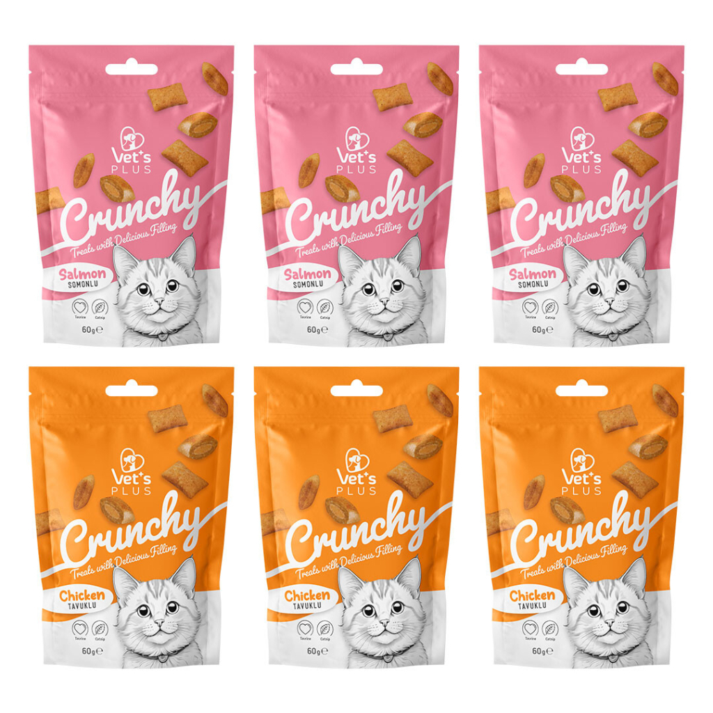 Vet's Plus Crunchy İçi Dolgulu Karışık Çeşitli Kedi Ödül Bisküvisi 60gr (6 Adet)