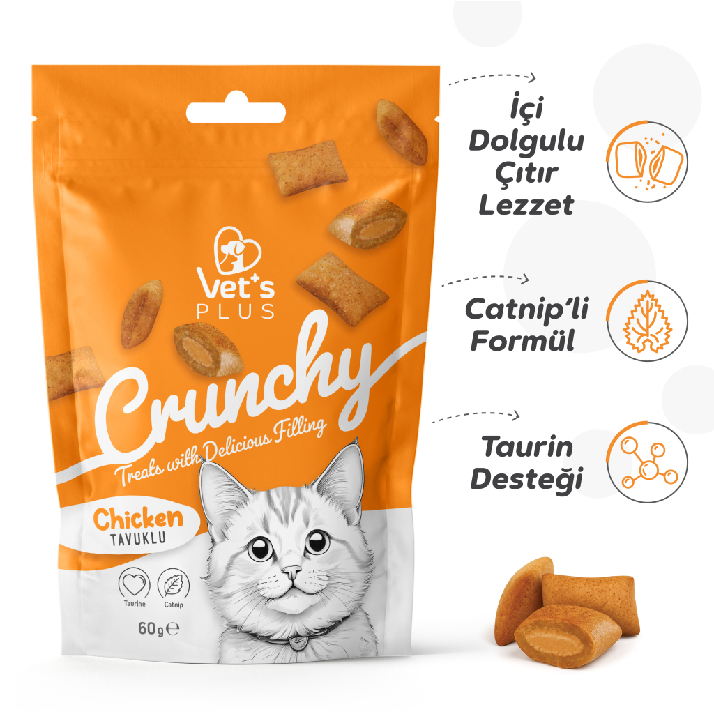 Vet's Plus Crunchy İçi Dolgulu Karışık Çeşitli Kedi Ödül Bisküvisi 60gr (6 Adet) — görsel 3